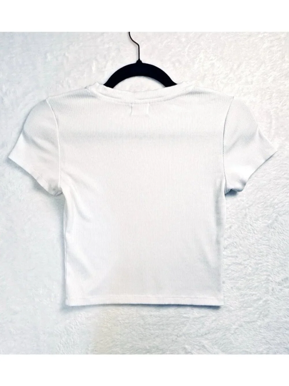 Aritzia Wilfred Free Ribbed Crop Top White XS Fitted Stretch Tee Coquette - Picture 5 of 8